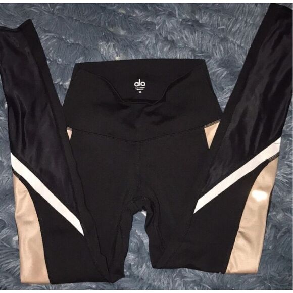Alo Yoga Elevate mesh insert high waisted leggings size xs black tan - Picture 2 of 2